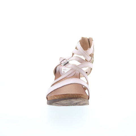 Miz Mooz Shay Womens Pink Leather Hook & Loop Wedges Sandals Shoes
