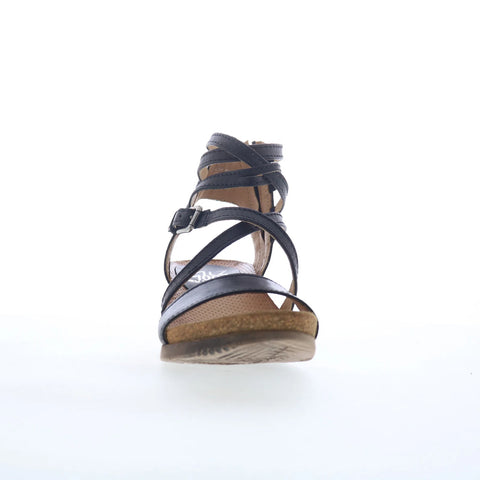 Miz Mooz Shay Womens Black Leather Zipper Wedges Sandals Shoes