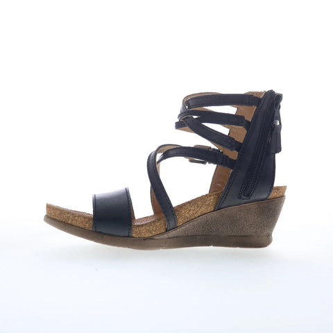 Miz Mooz Shay Womens Black Leather Zipper Wedges Sandals Shoes