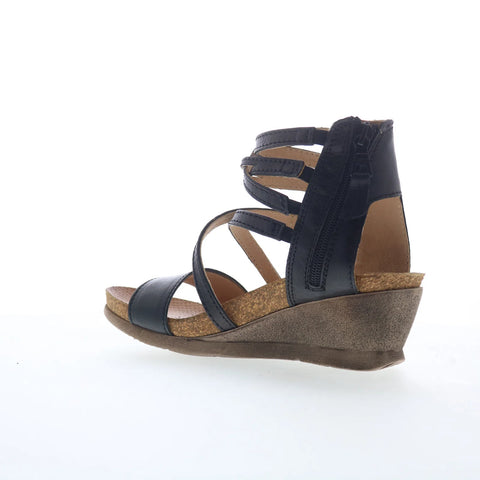 Miz Mooz Shay Womens Black Leather Zipper Wedges Sandals Shoes