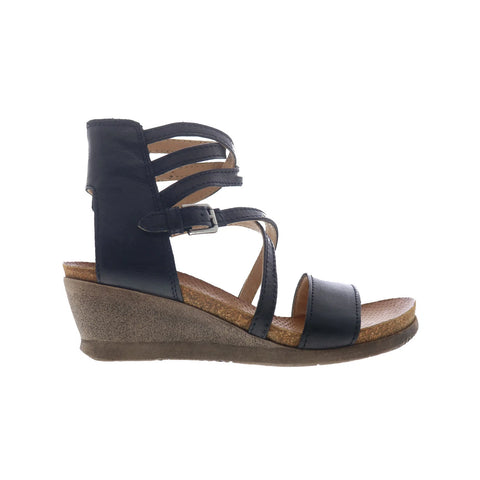 Miz Mooz Shay Womens Black Leather Zipper Wedges Sandals Shoes