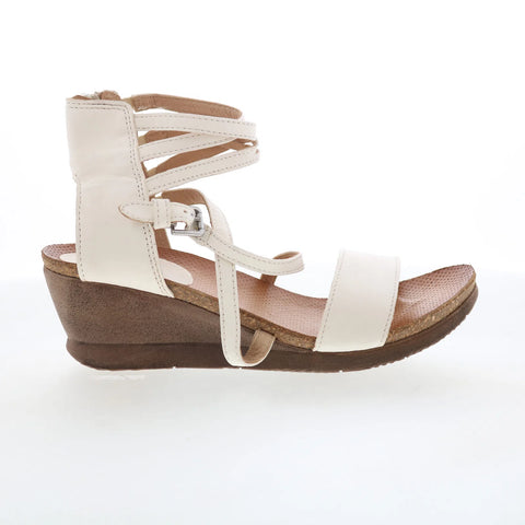 Miz Mooz Shay Womens Beige Leather Zipper Wedges Sandals Shoes