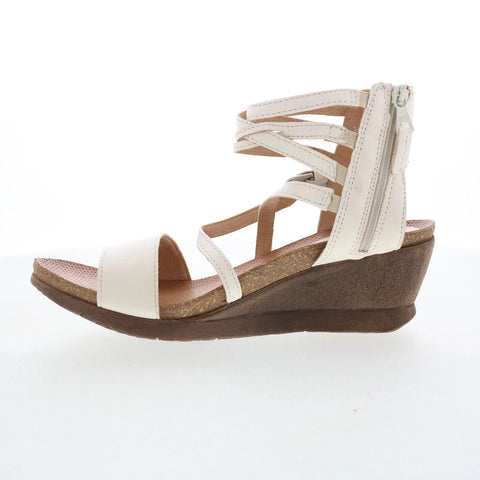 Miz Mooz Shay Womens Beige Leather Zipper Wedges Sandals Shoes