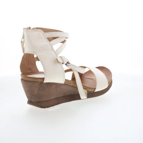 Miz Mooz Shay Womens Beige Leather Zipper Wedges Sandals Shoes