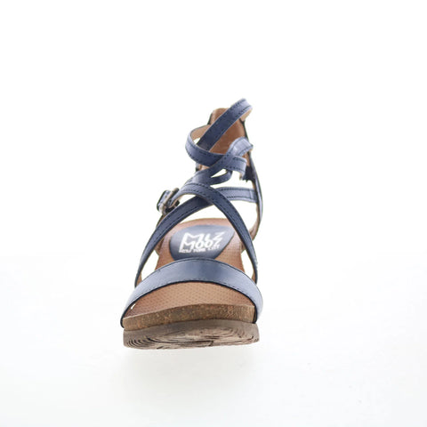 Miz Mooz Shay Womens Blue Leather Zipper Wedges Sandals Shoes