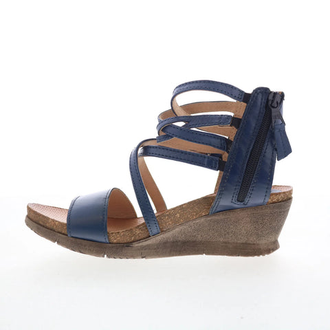 Miz Mooz Shay Womens Blue Leather Zipper Wedges Sandals Shoes