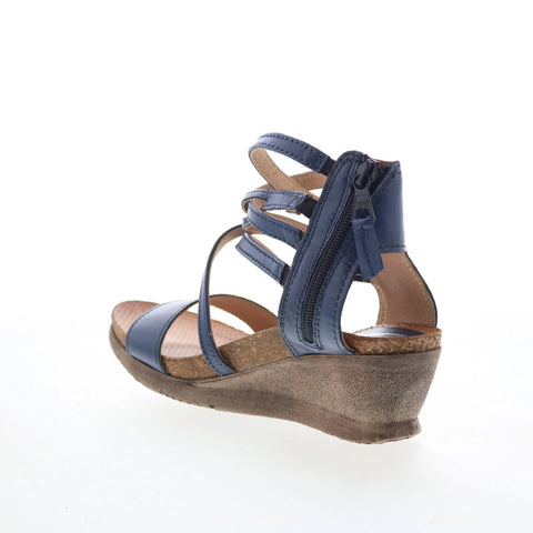 Miz Mooz Shay Womens Blue Leather Zipper Wedges Sandals Shoes