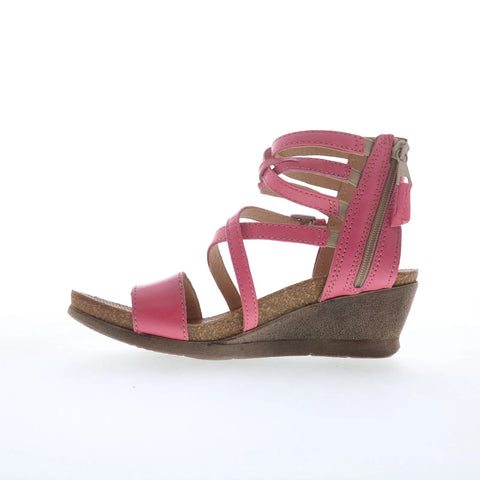 Miz Mooz Shay Womens Pink Leather Zipper Wedges Sandals Shoes