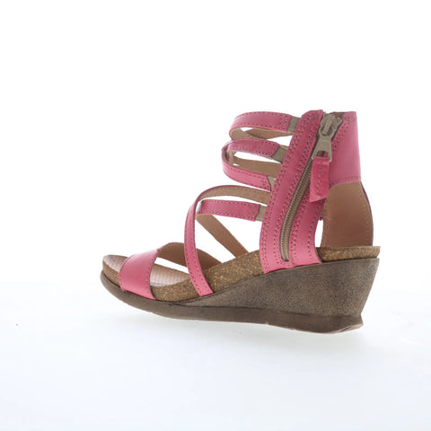 Miz Mooz Shay Womens Pink Leather Zipper Wedges Sandals Shoes