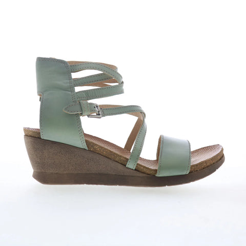 Miz Mooz Shay Womens Green Leather Zipper Wedges Sandals Shoes