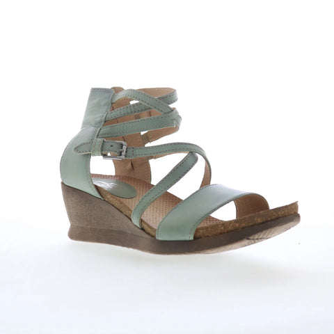 Miz Mooz Shay Womens Green Leather Zipper Wedges Sandals Shoes