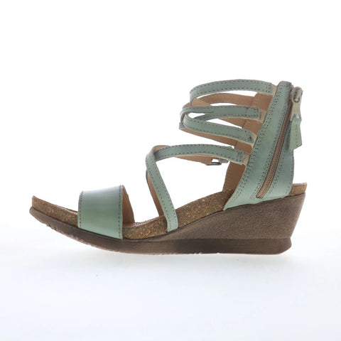 Miz Mooz Shay Womens Green Leather Zipper Wedges Sandals Shoes