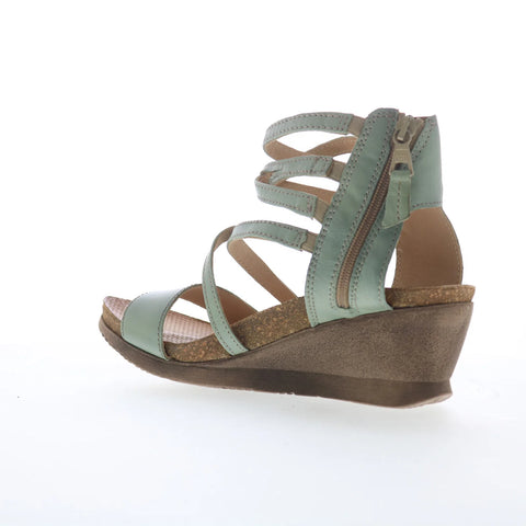Miz Mooz Shay Womens Green Leather Zipper Wedges Sandals Shoes