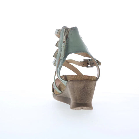 Miz Mooz Shay Womens Green Leather Zipper Wedges Sandals Shoes