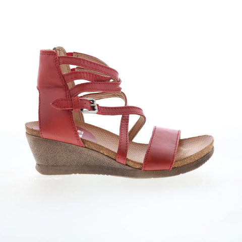 Miz Mooz Shay Womens Red Leather Zipper Wedges Sandals Shoes