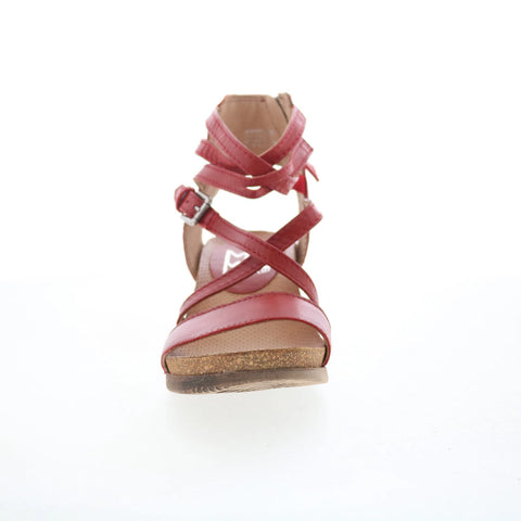 Miz Mooz Shay Womens Red Leather Zipper Wedges Sandals Shoes