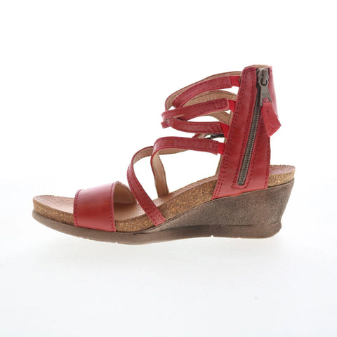 Miz Mooz Shay Womens Red Leather Zipper Wedges Sandals Shoes