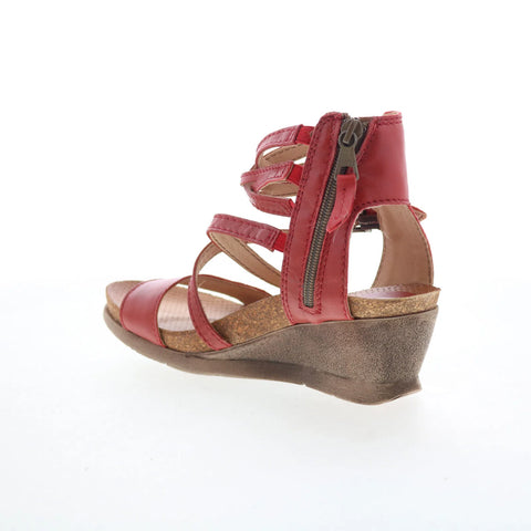 Miz Mooz Shay Womens Red Leather Zipper Wedges Sandals Shoes