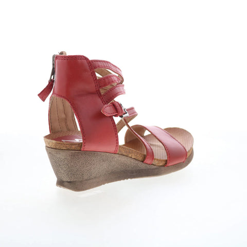 Miz Mooz Shay Womens Red Leather Zipper Wedges Sandals Shoes