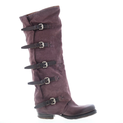 A.S. 98 Shaylynn Womens Burgundy Leather Hook & Loop Knee High Boots
