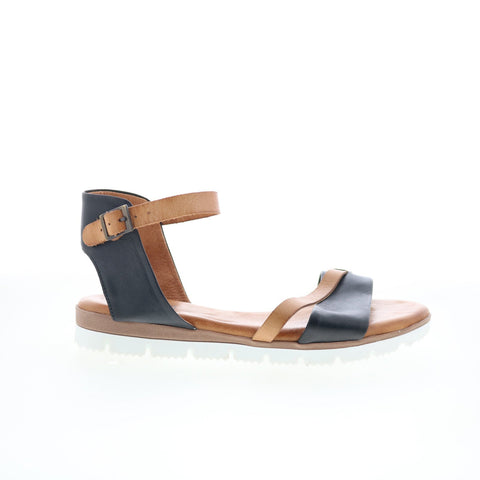 Miz Mooz Shep Womens Black Leather Hook & Loop Slingback Sandals Shoes