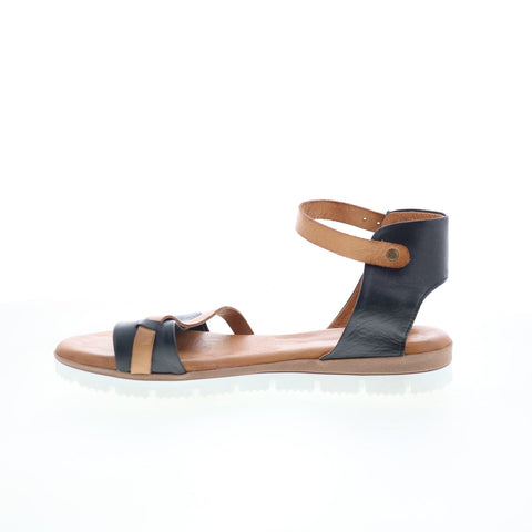 Miz Mooz Shep Womens Black Leather Hook & Loop Slingback Sandals Shoes