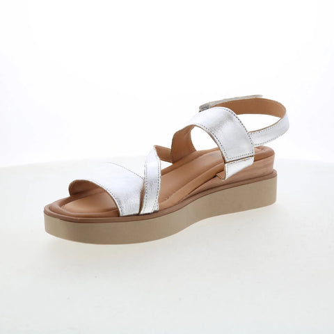 Miz Mooz Shorey Womens Silver Leather Strap Sandals Shoes