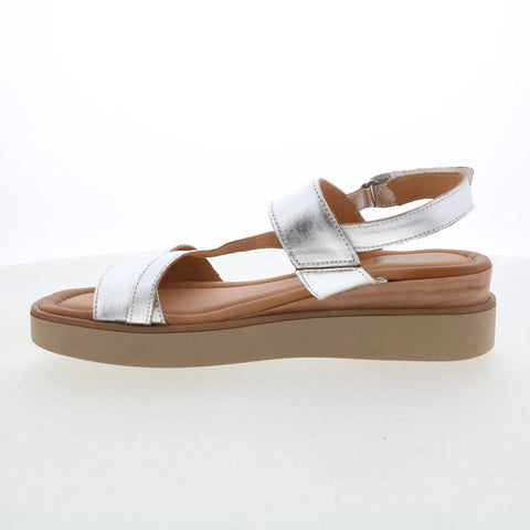 Miz Mooz Shorey Womens Silver Leather Strap Sandals Shoes