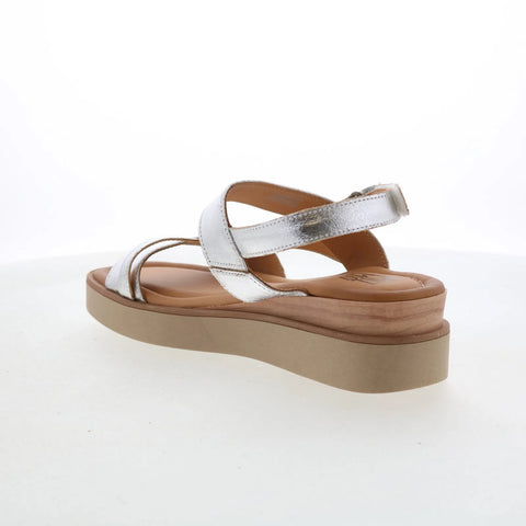 Miz Mooz Shorey Womens Silver Leather Strap Sandals Shoes
