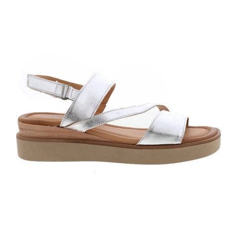 Miz Mooz Shorey Womens Silver Leather Strap Sandals Shoes