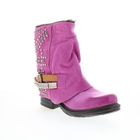 A.S. 98 Sid Womens Purple Leather Zipper Casual Dress Boots