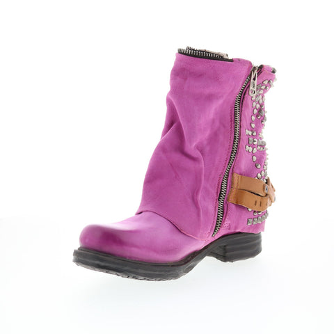 A.S. 98 Sid Womens Purple Leather Zipper Casual Dress Boots