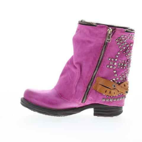 A.S. 98 Sid Womens Purple Leather Zipper Casual Dress Boots