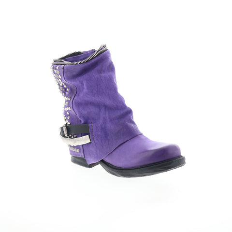 A.S. 98 Sid Womens Purple Leather Zipper Casual Dress Boots