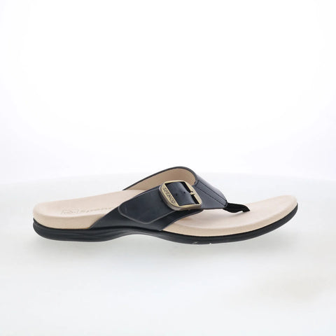 Spenco Sierra SP1068BLK Womens Black Wide Leather Flip-Flops Sandals Shoes
