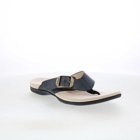 Spenco Sierra SP1068BLK Womens Black Wide Leather Flip-Flops Sandals Shoes