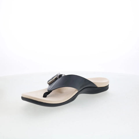 Spenco Sierra SP1068BLK Womens Black Wide Leather Flip-Flops Sandals Shoes