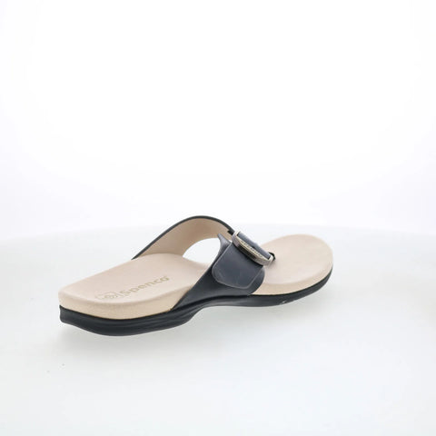 Spenco Sierra SP1068BLK Womens Black Wide Leather Flip-Flops Sandals Shoes