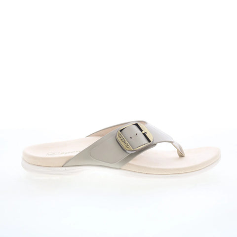 Spenco Sierra SP1068GRY Womens Gray Wide Leather Flip-Flops Sandals Shoes