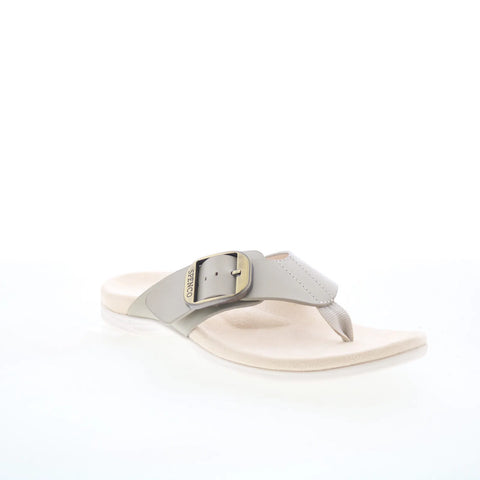 Spenco Sierra SP1068GRY Womens Gray Wide Leather Flip-Flops Sandals Shoes