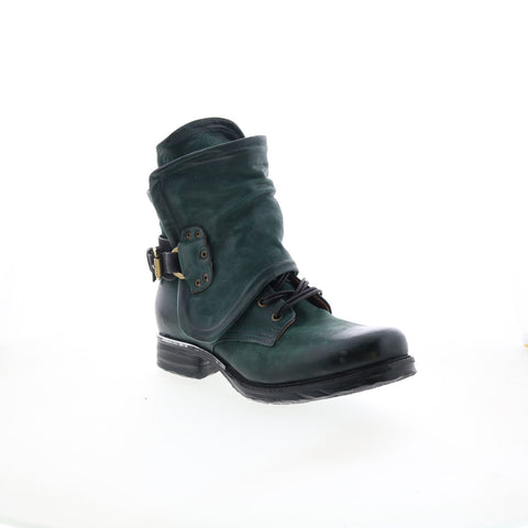 A.S. 98 Simon Womens Green Leather Zipper Casual Dress Boots