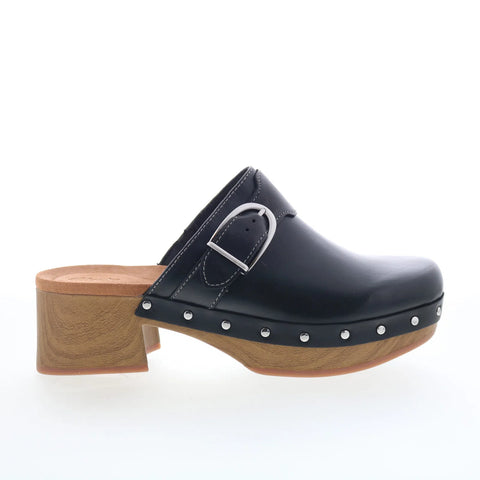 Clarks Sivanne Sun 26177370 Womens Black Leather Strap Heeled Sandals Shoes