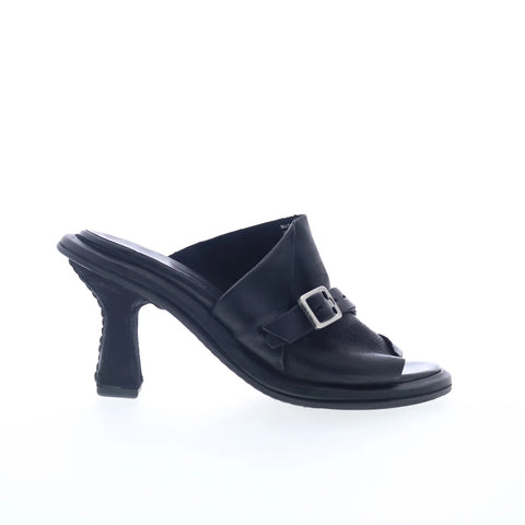 A.S. 98 Smitty SMITTY-201 Womens Black Leather Slip On Heeled Sandals Shoes