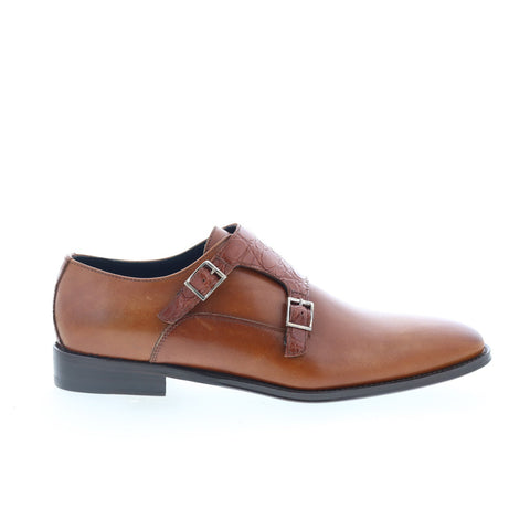Zelli Italia Calfskin Crocodile Monk Strap Mens Brown Loafers Casual Shoes