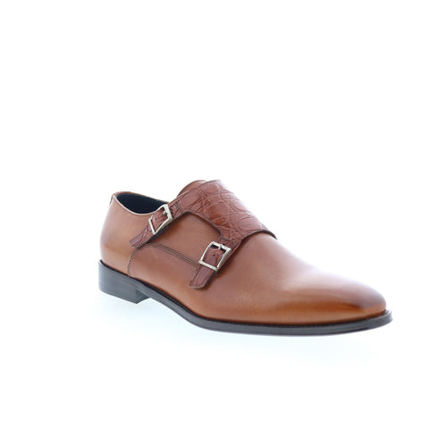 Zelli Italia Calfskin Crocodile Monk Strap Mens Brown Loafers Casual Shoes