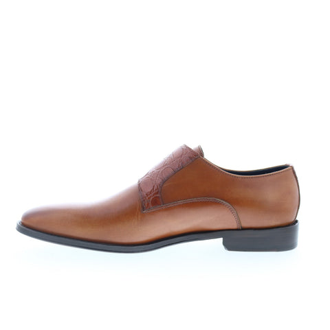 Zelli Italia Calfskin Crocodile Monk Strap Mens Brown Loafers Casual Shoes
