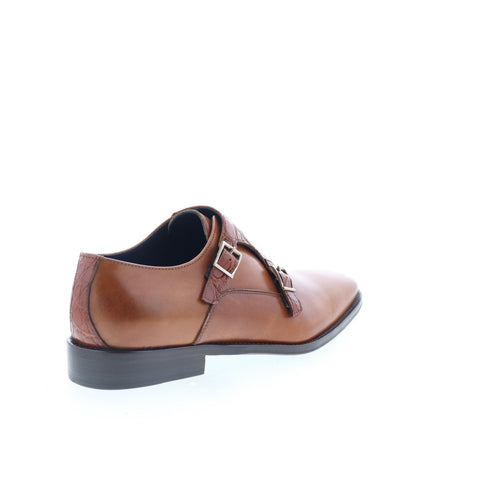 Zelli Italia Calfskin Crocodile Monk Strap Mens Brown Loafers Casual Shoes