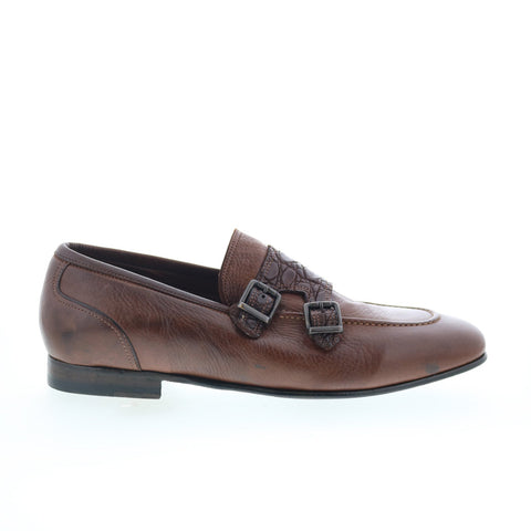 Zelli Italia Calf & Crocodile Double Buckle Mens Brown Loafers Casual Shoes