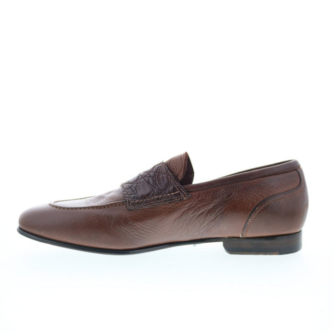 Zelli Italia Calf & Crocodile Double Buckle Mens Brown Loafers Casual Shoes