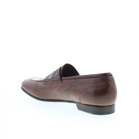 Zelli Italia Calf & Crocodile Double Buckle Mens Brown Loafers Casual Shoes